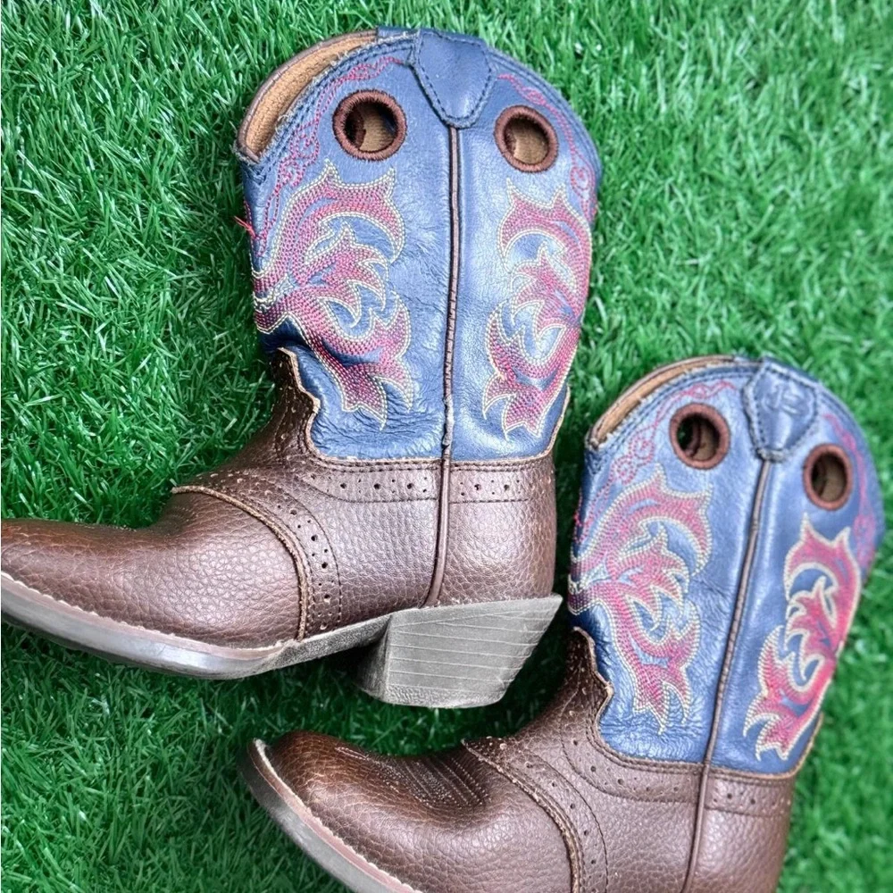 Justin Western Boots Boys Rawhide Saddle Dark Brown 2520JR Size 9D